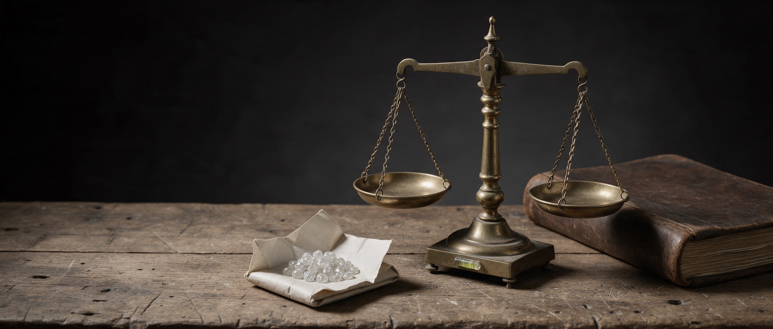 A jeweller’s balance scale and brass loupe beside a parcel of diamonds on black stone